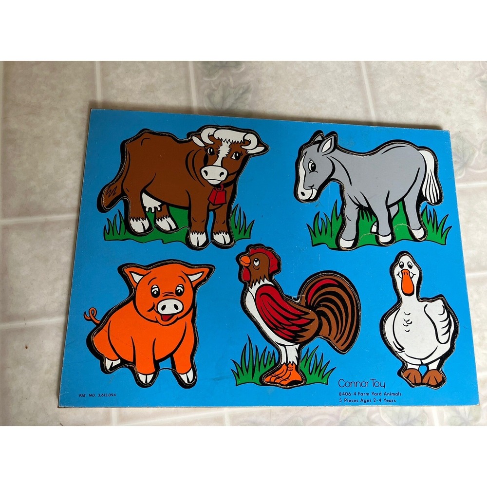 Connor Toy Wood Puzzles: 8406-4 Farm Yard Animals 5‎ piece vintage puzzle